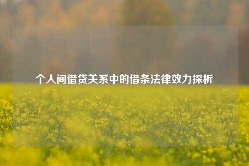 个人间借贷关系中的借条法律效力探析